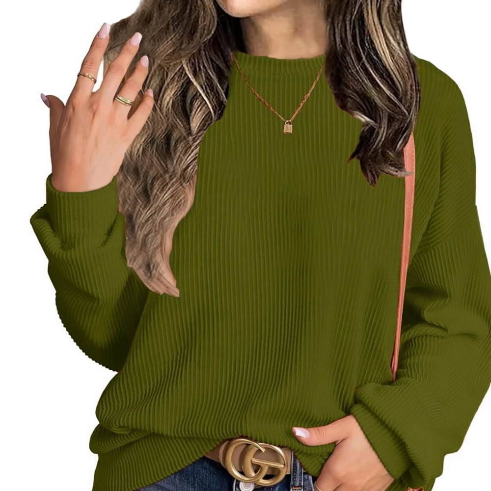 Stylish Cute Classy Green Womens Round Neck Dress Shirts Casual Basic Pullover
